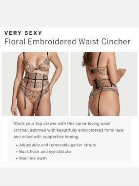 Victoria's secret floral waist cincher with detachable garters MEDIUM LARGE